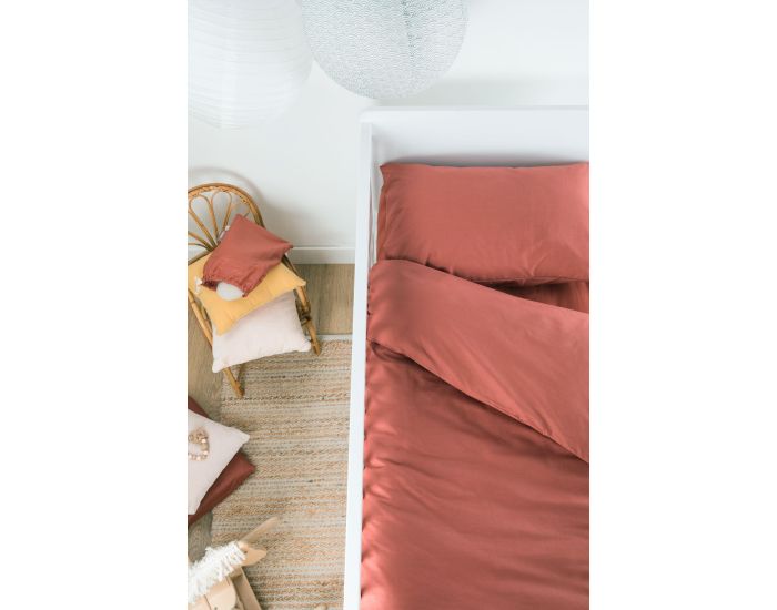 KADOLIS Housse de Couette B�b� Unie en Coton Bio - Terracotta