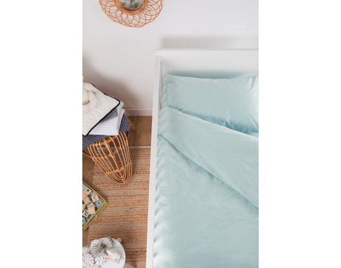 KADOLIS Housse de Couette B�b� Unie - en Coton Bio - Bleu C�ladon