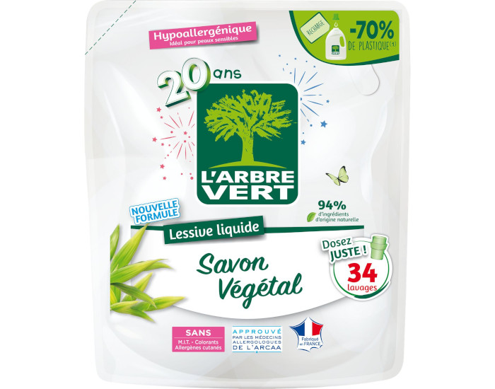 L'ARBRE VERT Lessive Liquide Savon V�g�tal Recharge 1,53L