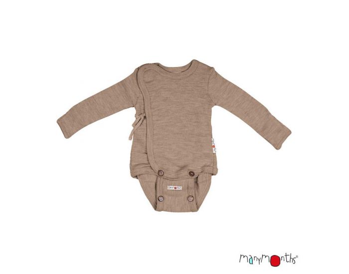 MANYMONTHS Body Kimono Evolutif - Manches Longues - en Pure Laine M�rinos - Nutty Granola - 0-9 mois
