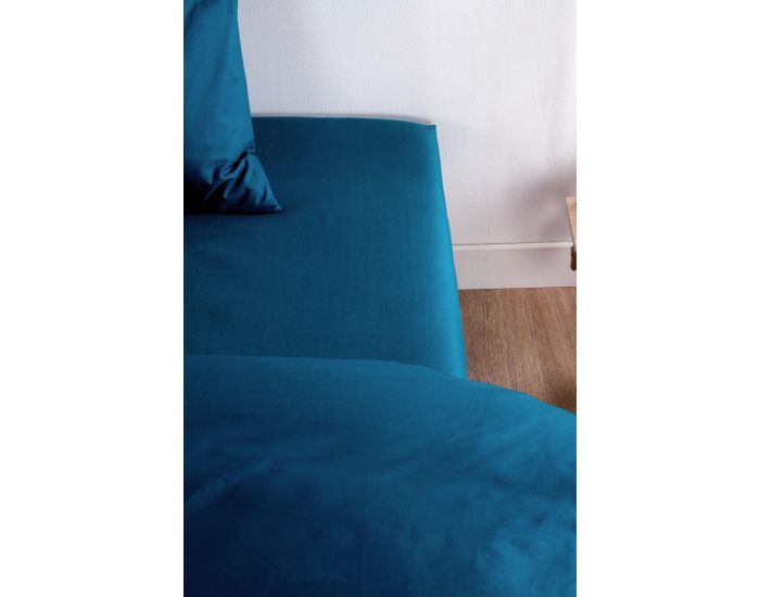 KADOLIS Drap Housse Coton Bio - Adulte - Bleu Nuit 140 x 200 cm