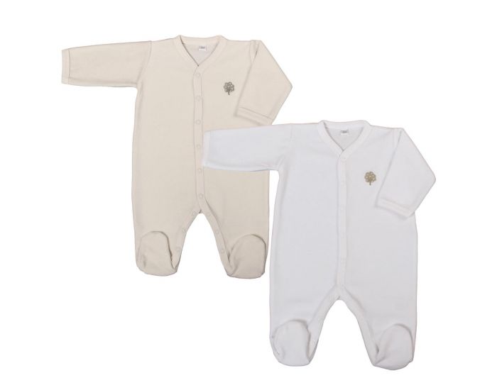 EVEIL ET NATURE Lot de 2 Dors-bien Velours Coton Bio - Blanc/Ecru