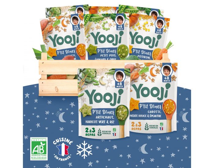 YOOJI Panier 1 Mois de Repas B�b� du Soir - Pur�es L�gumes, C�r�ales Bio avec Morceaux - D�s 8 mois