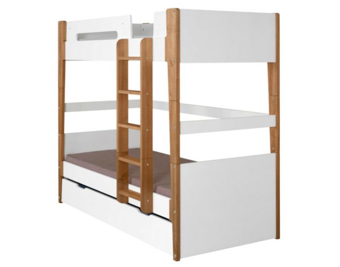 AKITEN RETAIL Pack Lit Superpos� Modulable Gigogne - avec 3 Matelas - Romy Blanc et bois