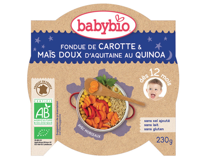 Babybio Petit pot bébé dès 6 mois, petits pois maïs riz 2*200g –