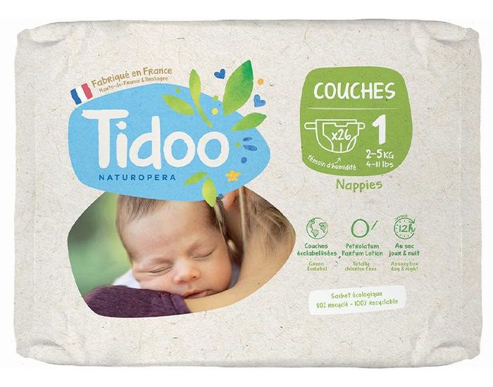 Couches Écologiques Nature - Taille 2 / 3-6 kg / 58 couches-Tidoo