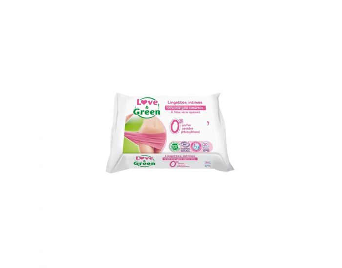 LOVE & GREEN Lingettes Intimes � l'Aloe Vera - Apaisant - Paquet de 20