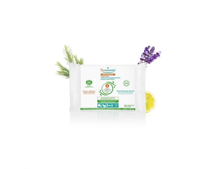 PURESSENTIEL Lingettes D�sinfectantes Bio - Paquet de 32