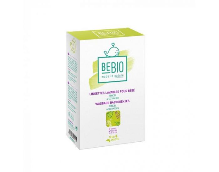 BEBIO Lingettes Lavables pour Bb - Tencel & Coton Bio