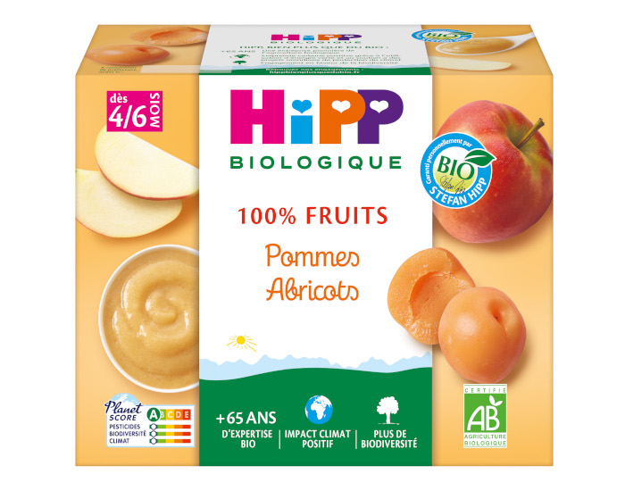 HIPP 100% Fruits - 4 x 100 g Pommes Abricots - AA - 4M