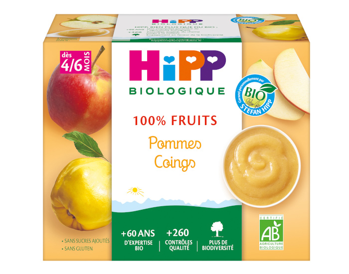 HIPP 100% Fruits - 4 x 100 g Pommes Coings - 4M