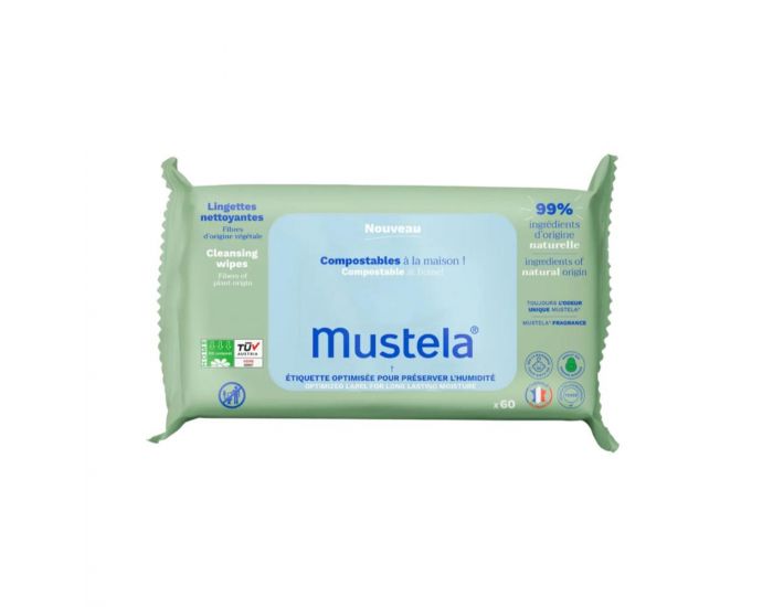 MUSTELA Paquet de 60 Lingettes Nettoyantes Compostables - Parfum�es