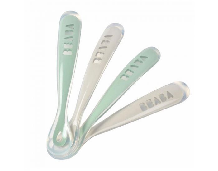 B�ABA Lot de 4 Cuill�res Silicone - 1er �ge - Velvet Grey / Sage Green