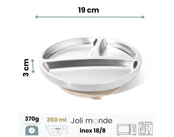 JOLI MONDE Assiette Inox � Ventouse & Compartiments - Sable