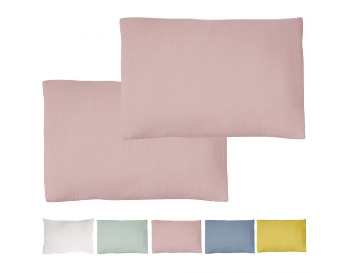 LE LIT DE MON B�B� Lot de 2 Taies d'Oreiller B�b� Double Gaze de Coton - Rose Poudr�
