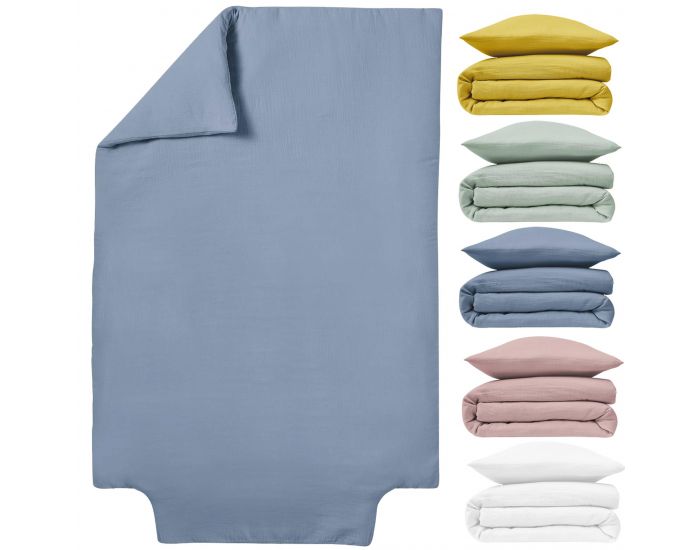LE LIT DE MON BB Housse de Couette Bb Double Gaze de Coton - Bleu Gris 100x140 cm