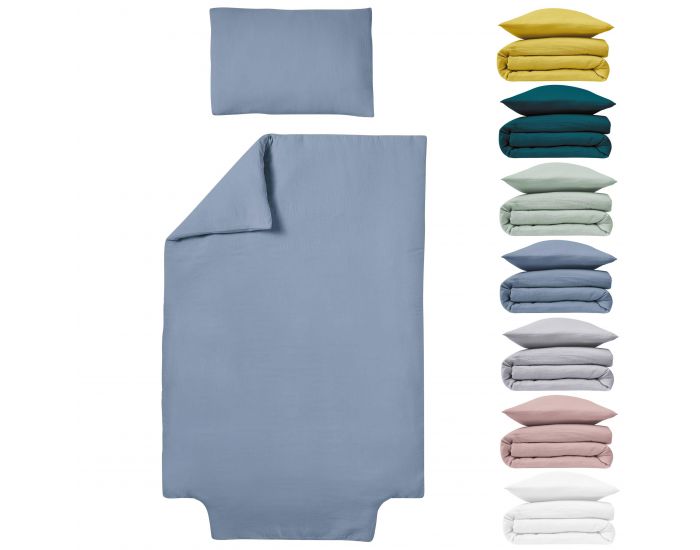 LE LIT DE MON B�B� Parure de Couette B�b� en Gaze de Coton Housse de Couette + Taie - Bleu Gris