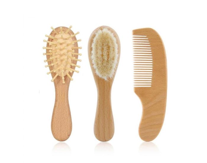 BO JUNGLE Set Brosses et Peigne en Bois Naturel pour B�b�