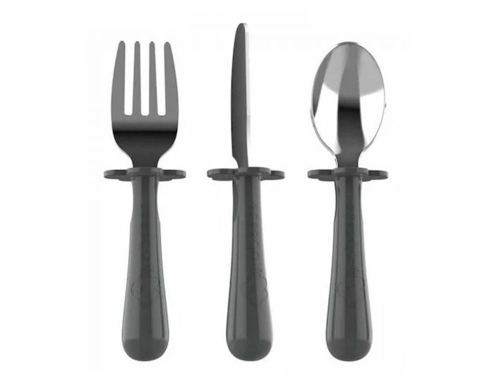 GRABEASE Set de 3 Couverts d'Apprentissage Ergonomiques - Gris 