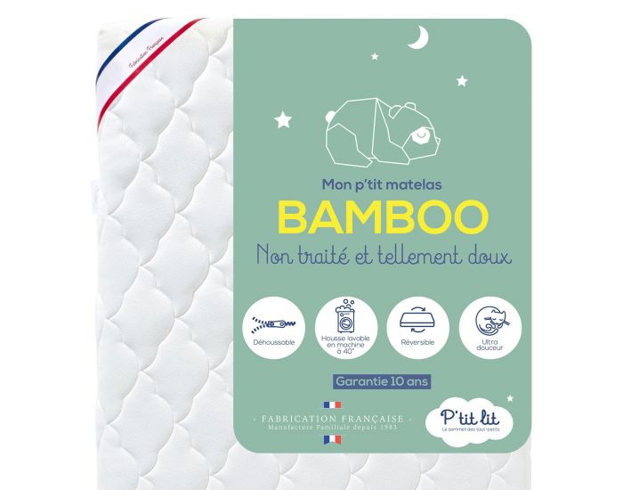 P'TIT LIT Matelas B�b� Bamboo - R�versible et D�houssable - 12 cm