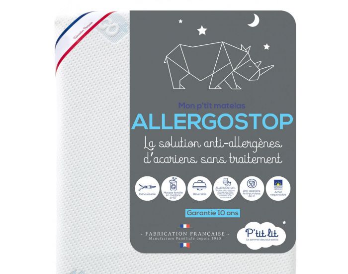 P'TIT LIT Matelas B�b� Allergostop� - R�versible et D�houssable - 12 cm