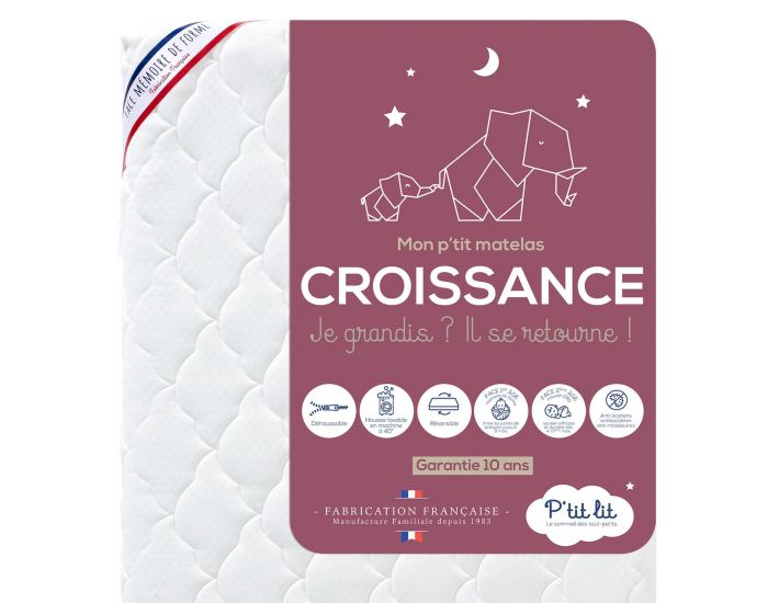 P'TIT LIT Matelas B�b� Croissance �volutif - R�versible et D�houssable - 12 cm