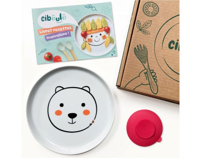 CIBOULO Box Assiette Porcelaine - Animal + Ventouse + Livret d'Inspirations 