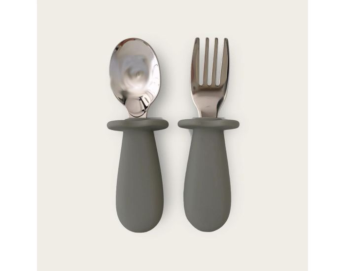 KIDS OF THE WOOL Lot de 2 Couverts - Cuill�re et Fourchette pour B�b� Gris