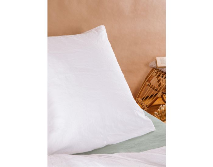 KADOLIS Taie d'Oreiller - Satin de Coton Bio Lav� -  Blanc Craie