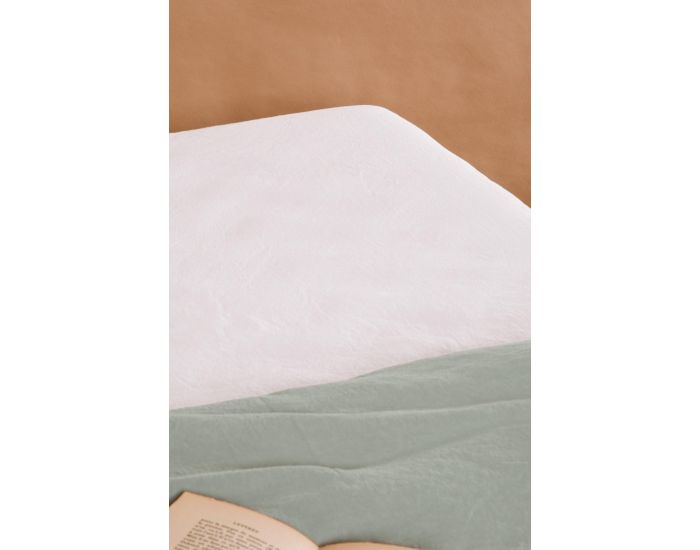 KADOLIS Drap Housse Adulte - Satin de Coton Bio Lav� - Blanc Craie