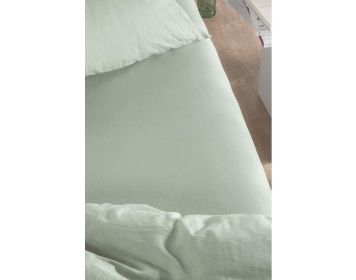 KADOLIS Drap Housse Adulte - Satin de Coton Bio Lav� - Tilleul