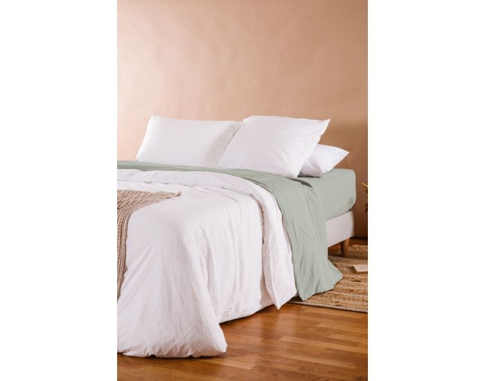 KADOLIS Housse de Couette Adulte - Satin de Coton Bio Lav� - Blanc Craie
