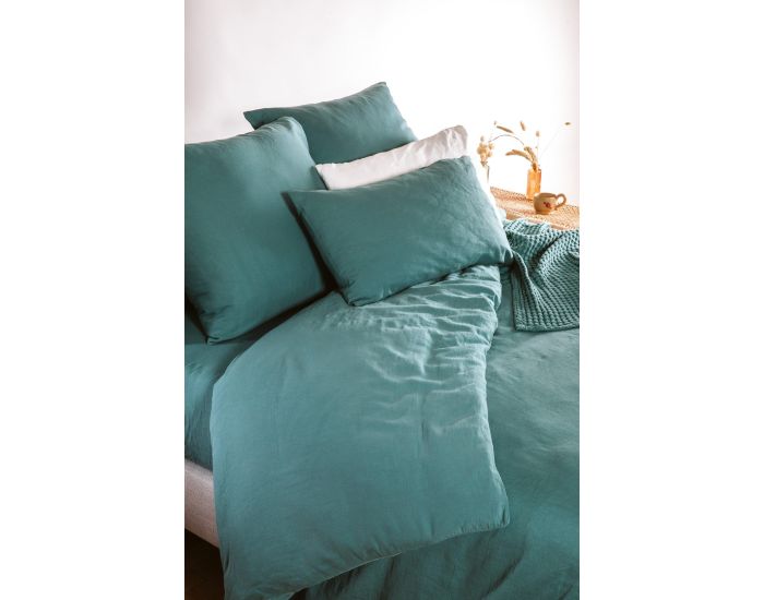 KADOLIS Housse de Couette Adulte - Unie - en Coton Bio - 80 Fils - Eucalyptus