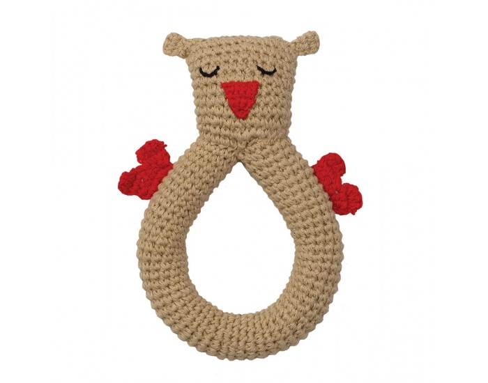 HOPPA Hochet en Crochet Hibou marron