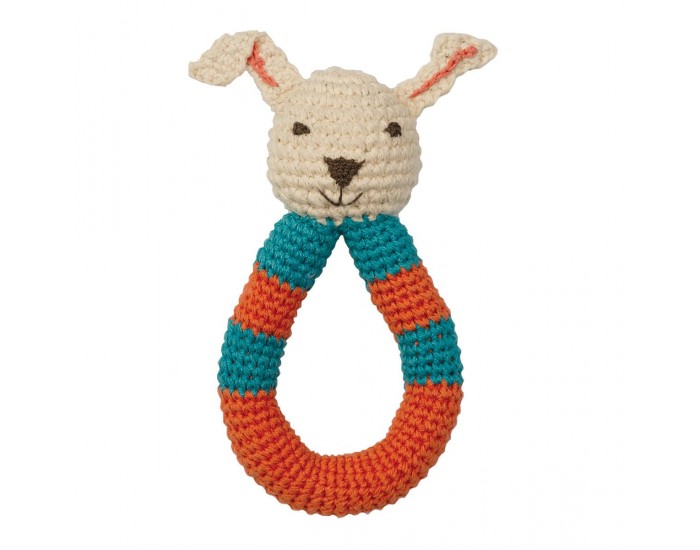 HOPPA Hochet en Crochet Lapin bleu/rouge