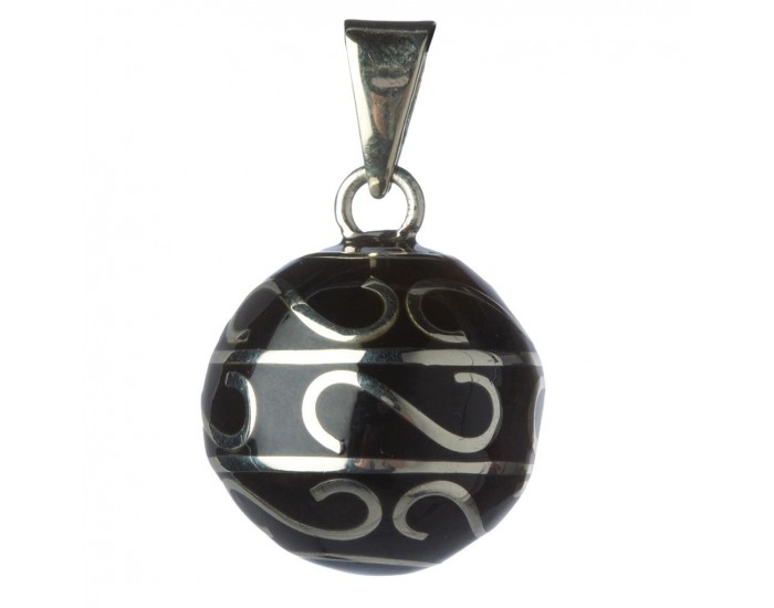 BABYLONIA Bola - Bijou de Grossesse Noir volutes argentes