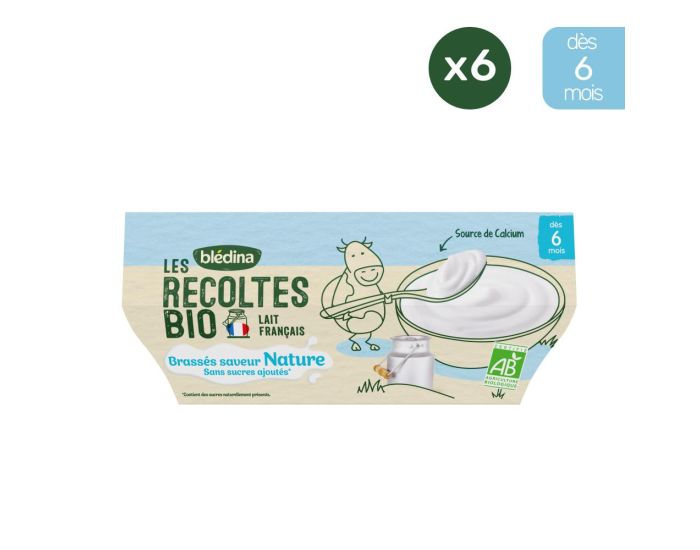BLEDINA Les R�coltes Bio - 6x4 Brass�s Nature - Sans Sucres Ajout�s - D�s 6 Mois