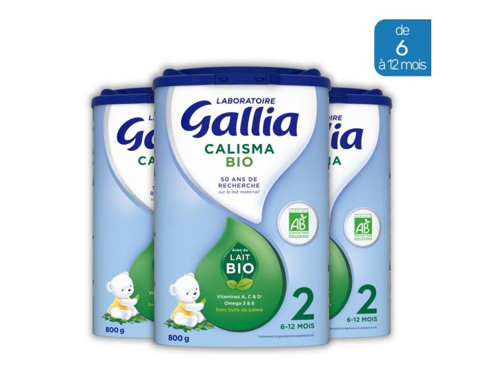 GALLIA 3 Bo�tes de Lait en Poudre - Calisma 2 Bio (3 x 800 g) - De 6 � 12 Mois