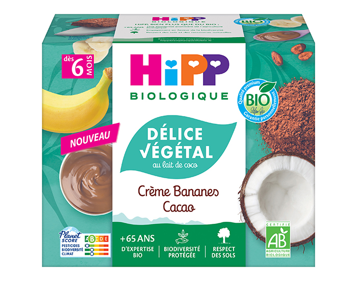 HIPP D�lice V�g�tal Brass� au Lait de Coco - D�s 6 mois - 4 x 100 g Bananes Cacao