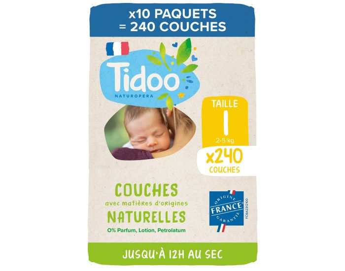 TIDOO Lot de Couches �cologiques Nature Pack Economique Nature T1 � 6