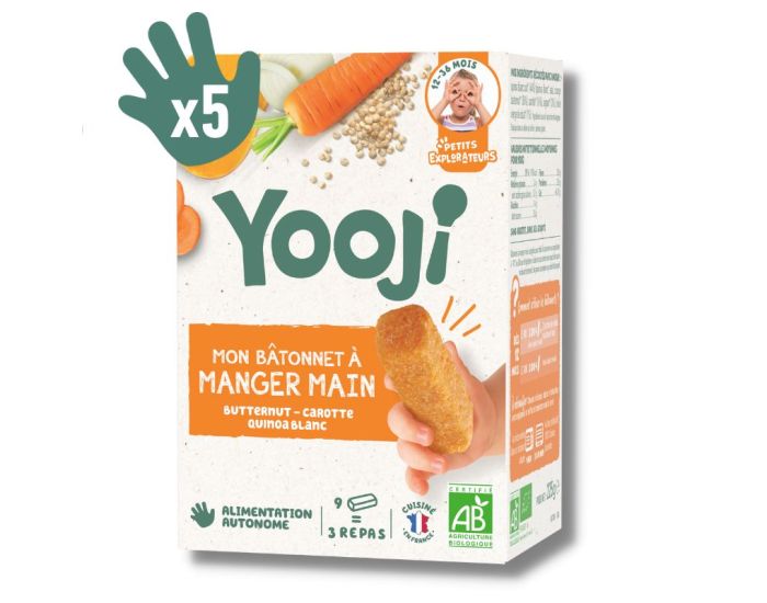 YOOJI Lot de 5 x 225 g B�tonnet � Manger-Main Butternut & Quinoa Blanc - D�s 12 mois 