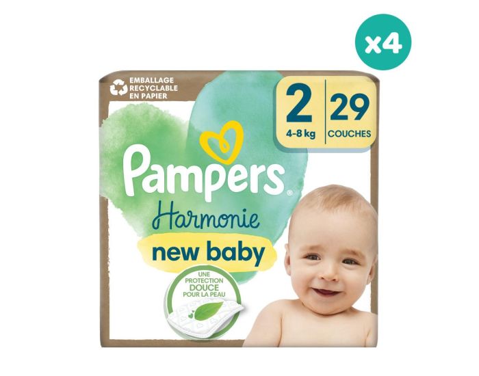 PAMPERS 4 x 29 Couches Harmonie Taille 2  - 4 � 8 kg