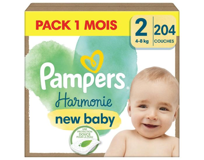 PAMPERS 204 Couches Harmonie Taille 2 - 4 � 8 kg
