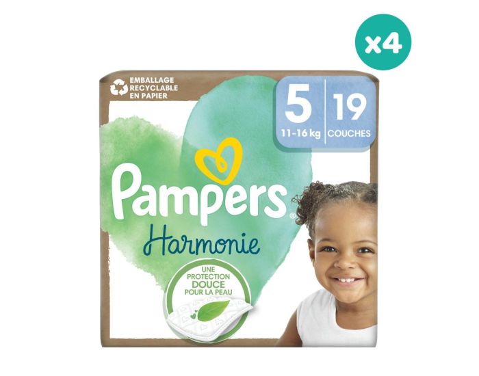 PAMPERS 4 x 19 Couches Harmonie Taille 5 - 11 � 16 kg
