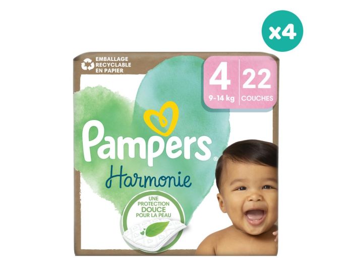 PAMPERS 4 x 22 Couches Harmonie Taille 4 - 9 � 14 kg