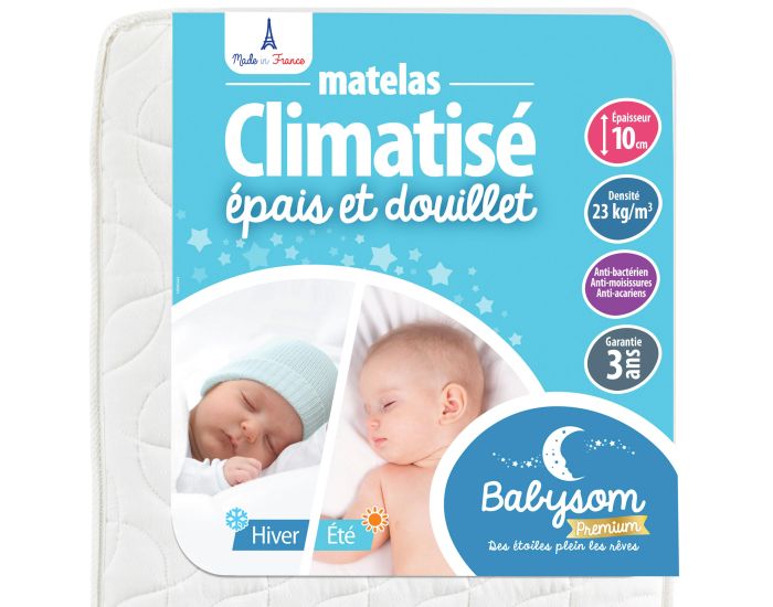 BABYSOM Matelas B�b� Climatis� R�versible - 1 Face �t� Fra�che et 1 Face Hiver Ouatin�e  70x140 cm