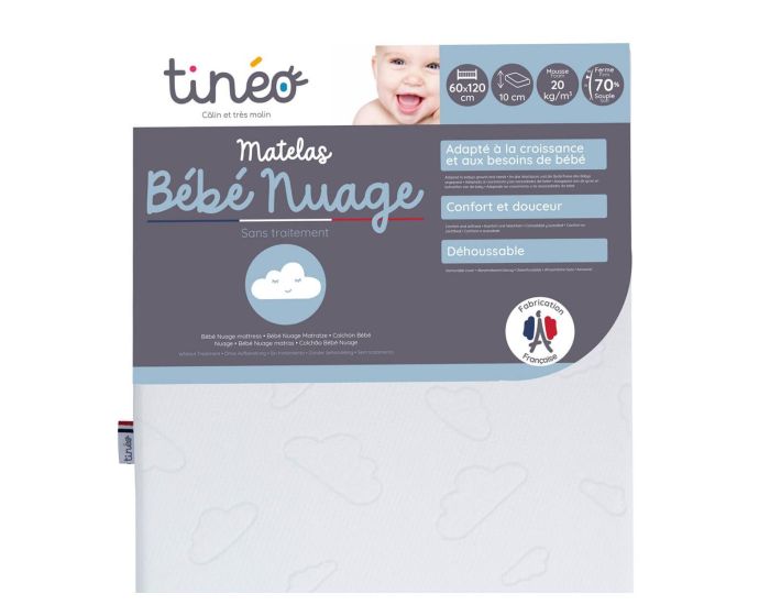 TINEO Matelas B�b� Nuage - Blanc - 60x 120 cm