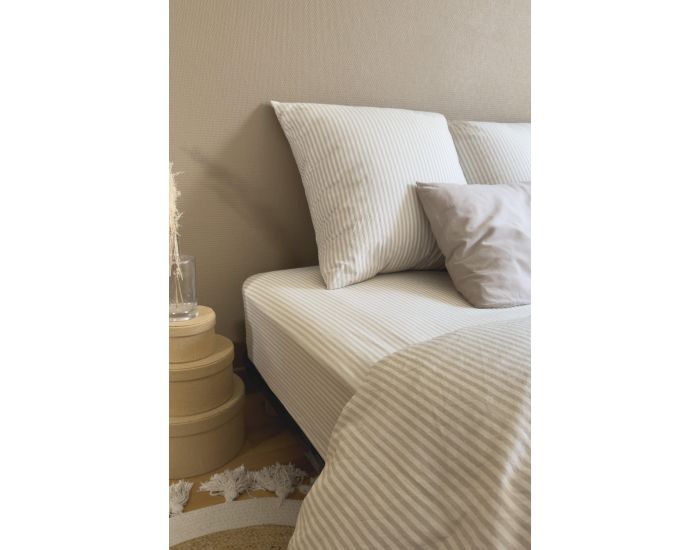 KADOLIS Drap Housse Adulte en Percale de Coton Bio - Ray� - Lin