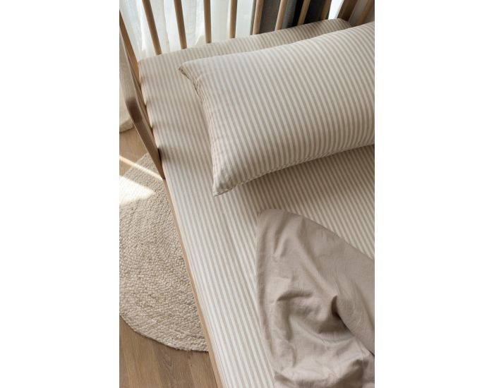 KADOLIS Taie d'Oreiller en Percale de Coton Bio - Ray� - Lin 40 x 60 cm