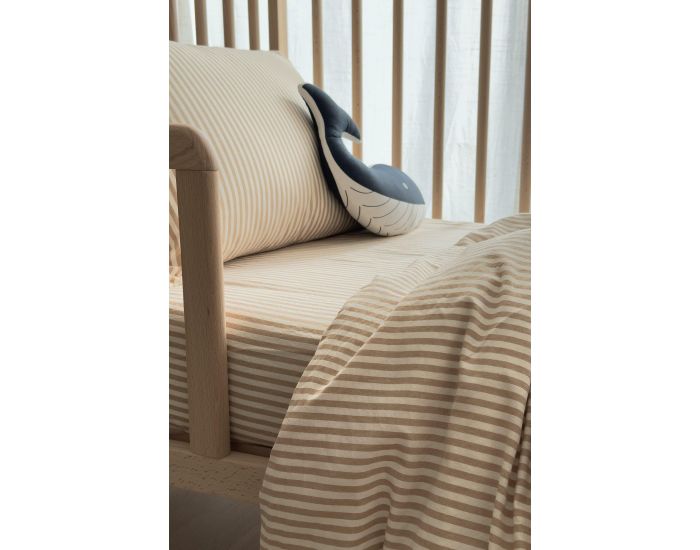 KADOLIS Drap Housse B�b� en Percale de Coton Bio - Ray� - Ambre 60 x 120 cm